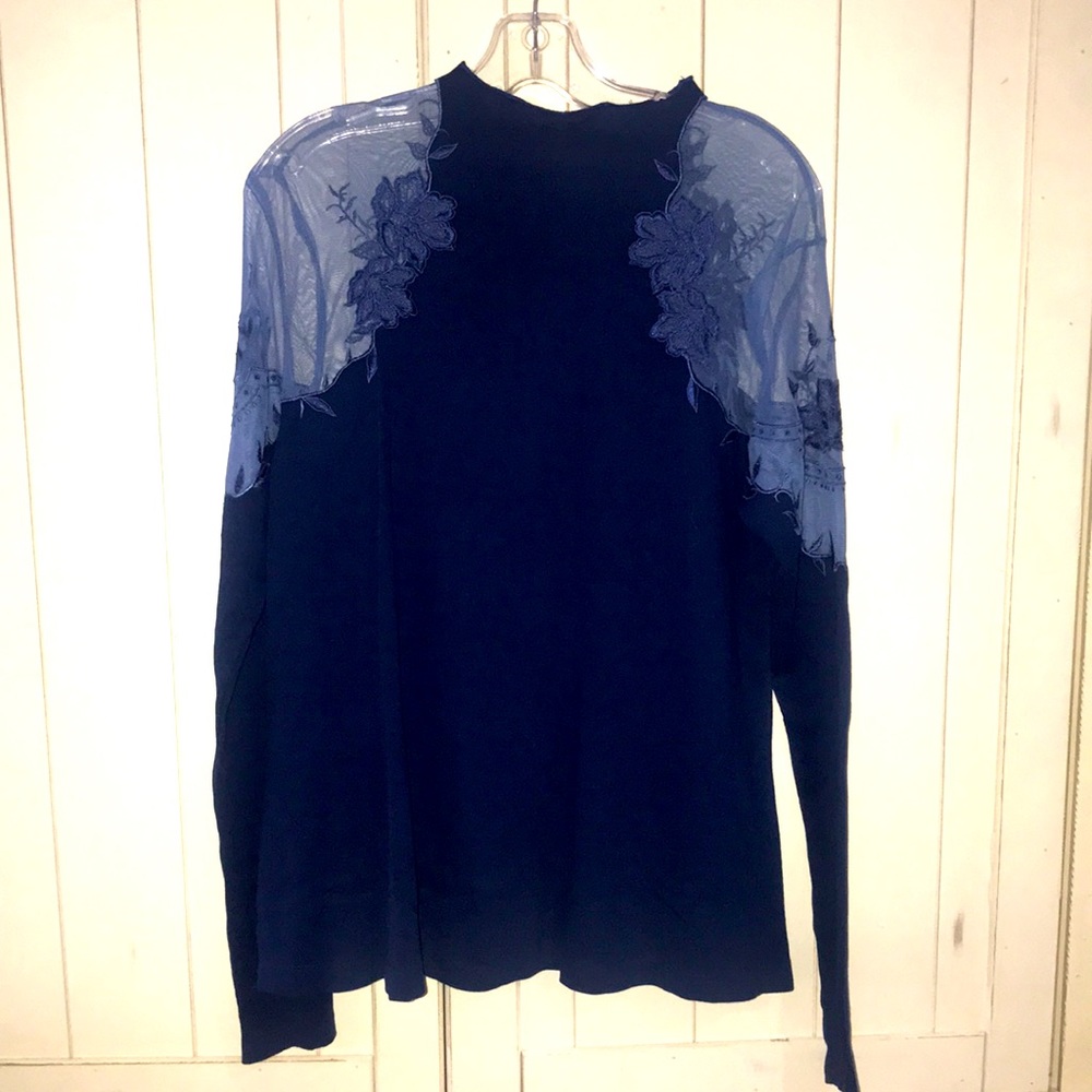 FREE PEOPLE Sheer shoulder long Sleeve Tunic Sweater